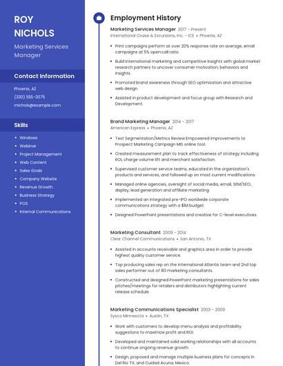 Marketing Services Manager Resume