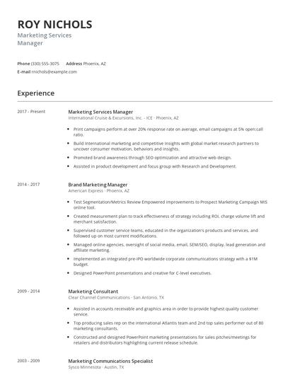 Marketing Services Manager Resume