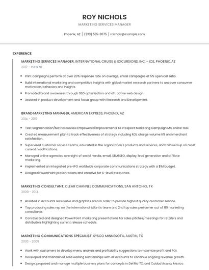 Marketing Services Manager Resume