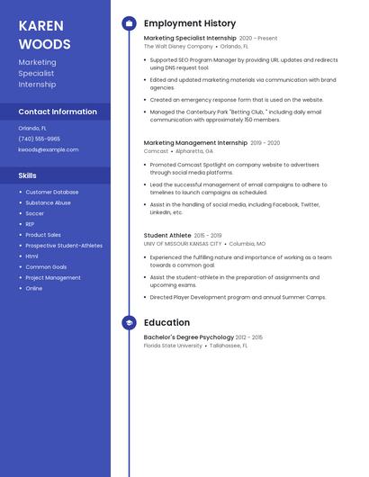 Marketing Specialist Internship Resume