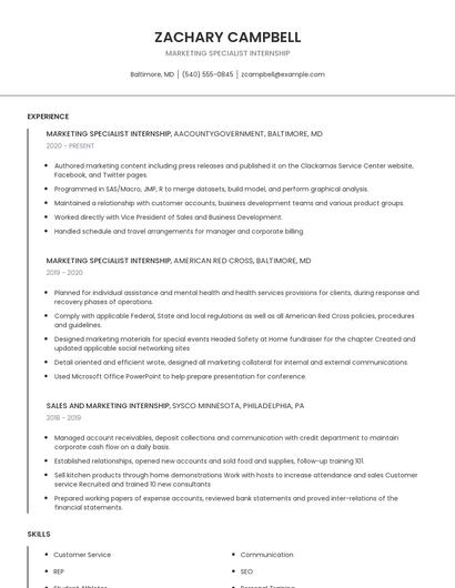 Marketing Specialist Internship Resume