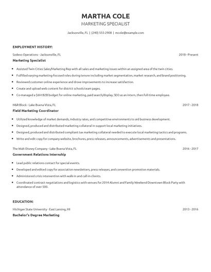 Marketing Specialist Resume