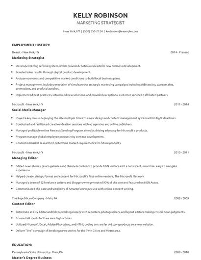 Marketing Strategist Resume