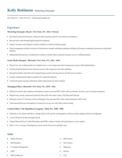 Marketing Strategist Resume