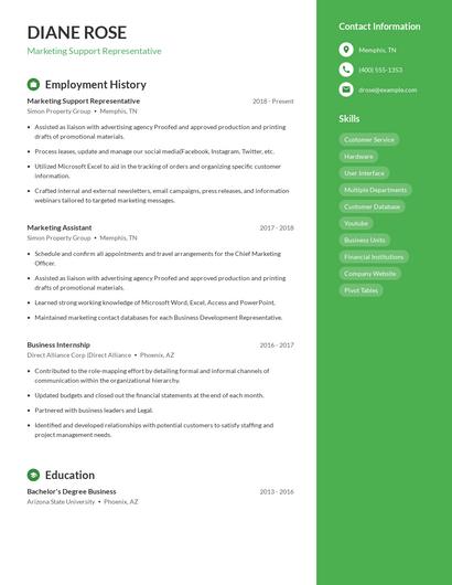 Marketing Support Representative Resume