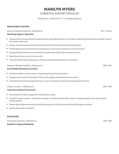 Marketing Support Specialist Resume