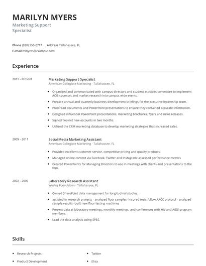 Marketing Support Specialist Resume