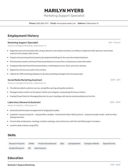 Marketing Support Specialist Resume