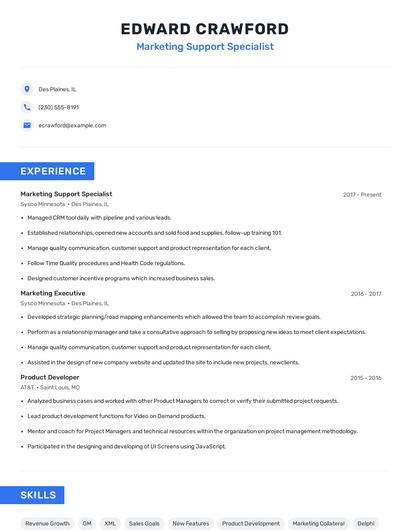 Marketing Support Specialist Resume