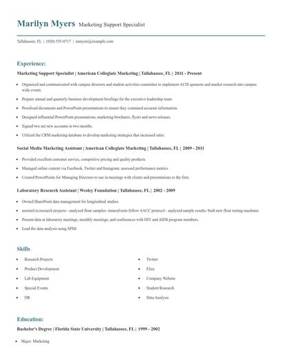 Marketing Support Specialist Resume