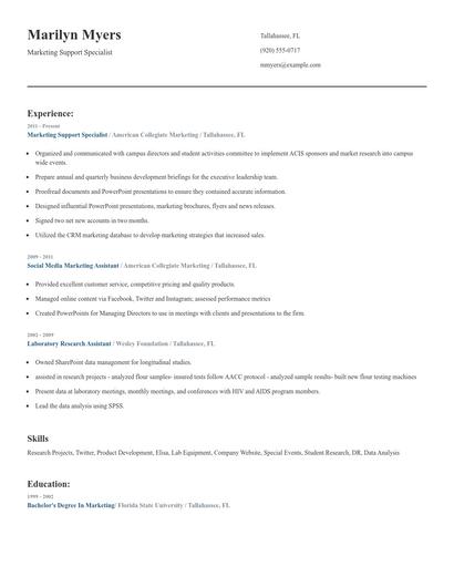 Marketing Support Specialist Resume