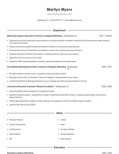Marketing Support Specialist Resume