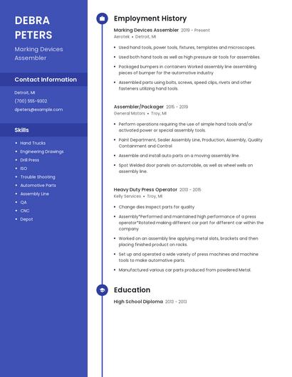 Marking Devices Assembler Resume