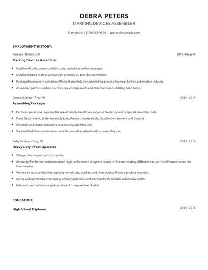Marking Devices Assembler Resume
