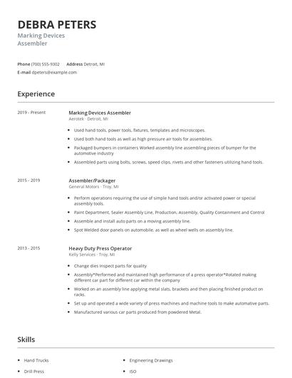 Marking Devices Assembler Resume