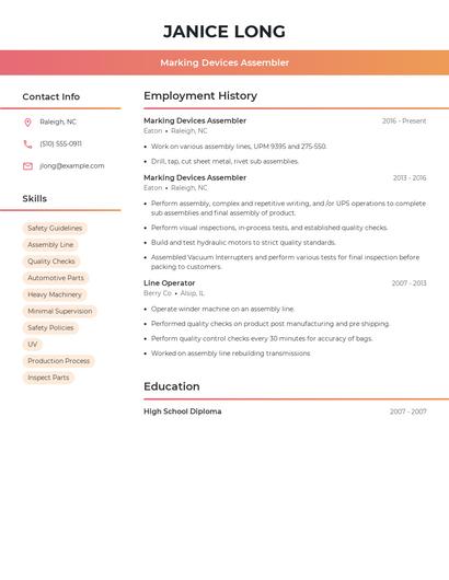 Marking Devices Assembler Resume
