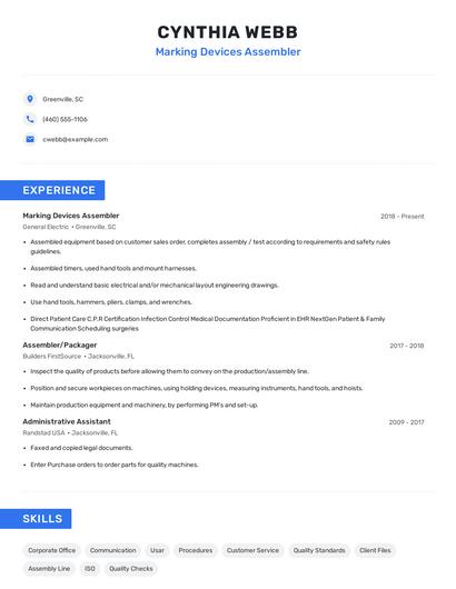 Marking Devices Assembler Resume