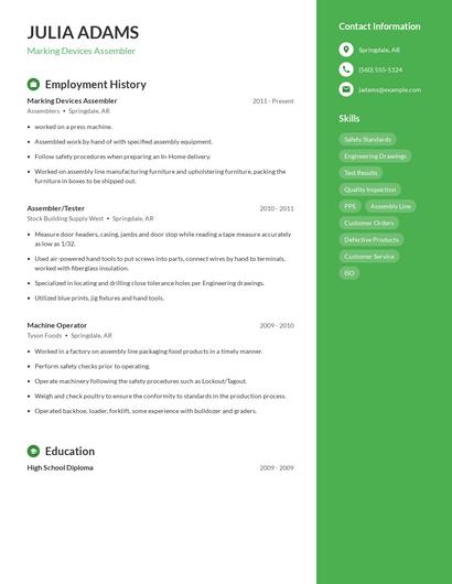 Marking Devices Assembler Resume