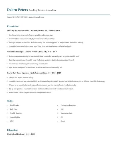 Marking Devices Assembler Resume