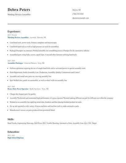 Marking Devices Assembler Resume