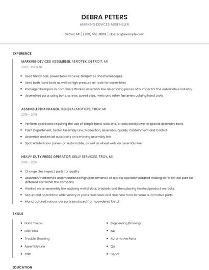 Marking Devices Assembler Resume