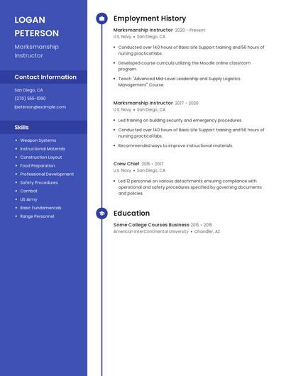 Marksmanship Instructor Resume