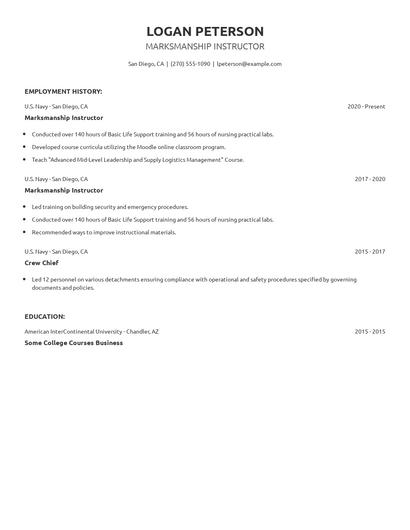 Marksmanship Instructor Resume