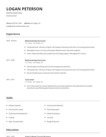 Marksmanship Instructor Resume