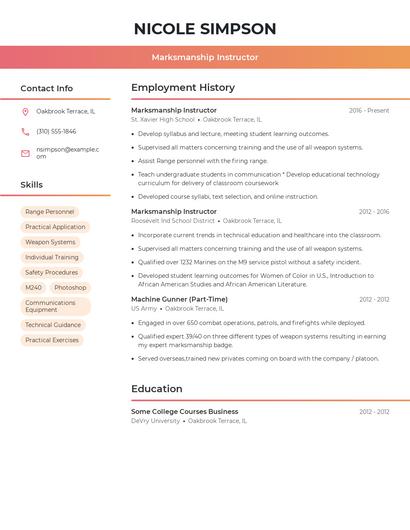 Marksmanship Instructor Resume