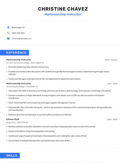 Marksmanship Instructor Resume