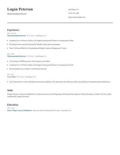 Marksmanship Instructor Resume