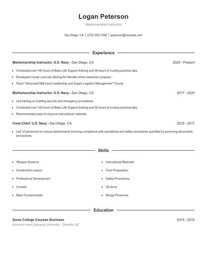 Marksmanship Instructor Resume