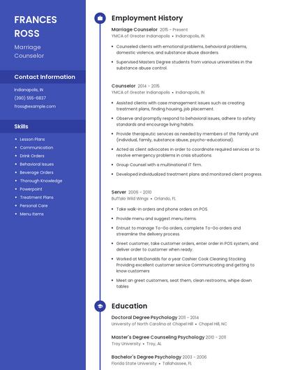 Marriage Counselor Resume