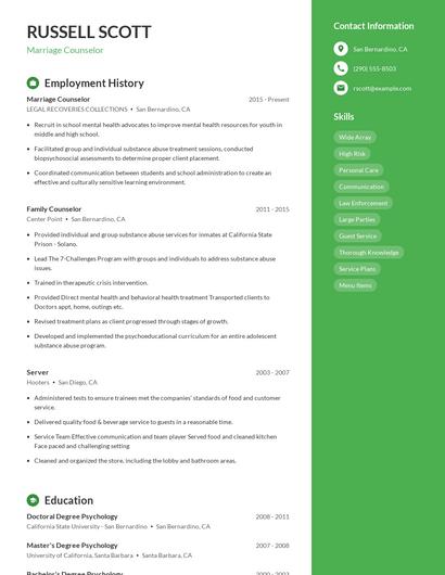 Marriage Counselor Resume
