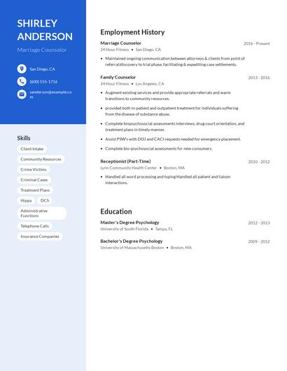Marriage Counselor Resume