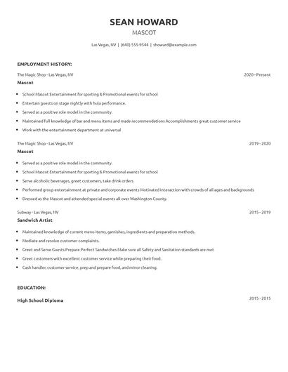 Mascot Resume