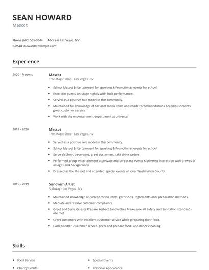 Mascot Resume