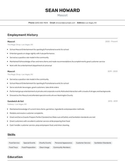 Mascot Resume