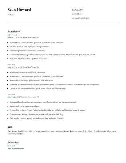 Mascot Resume