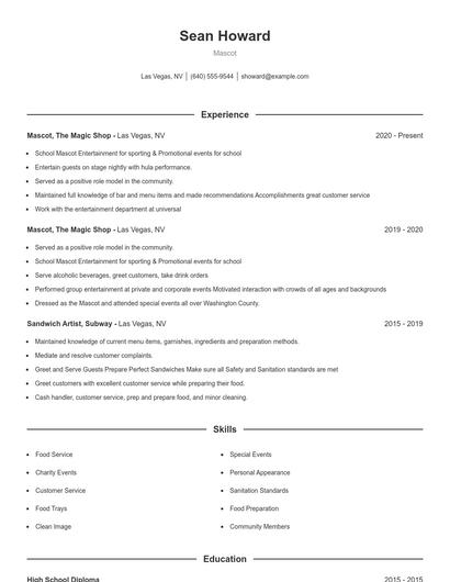 Mascot Resume