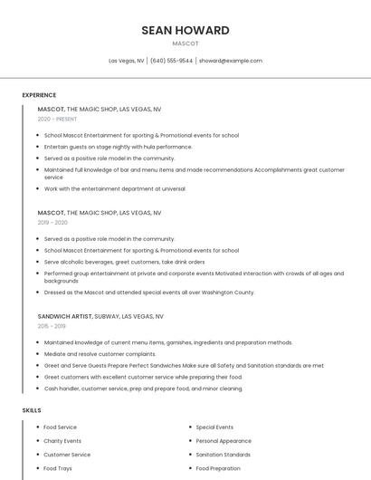 Mascot Resume