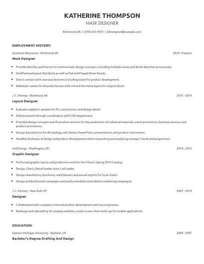Mask Designer Resume