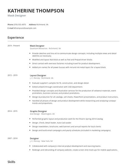Mask Designer Resume