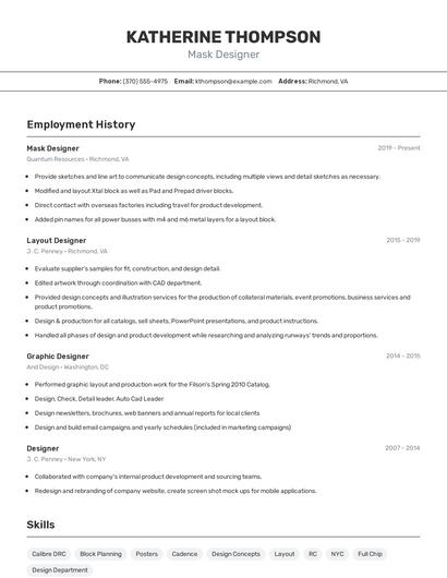 Mask Designer Resume