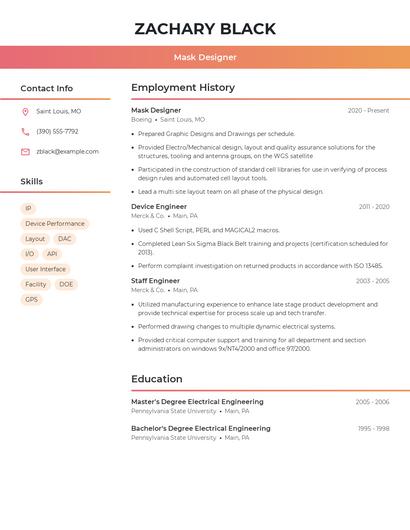 Mask Designer Resume