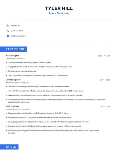 Mask Designer Resume