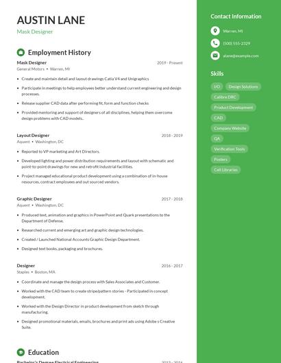 Mask Designer Resume