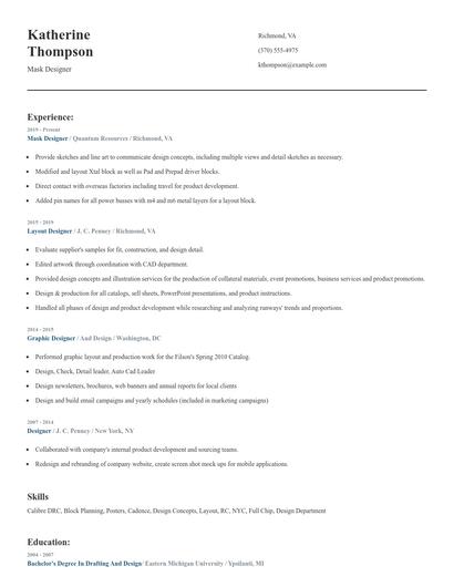Mask Designer Resume