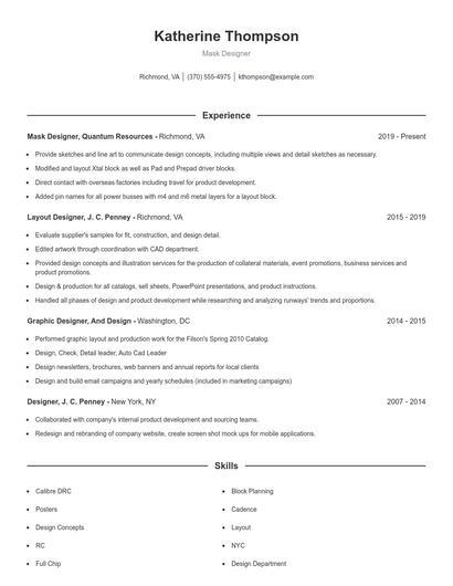 Mask Designer Resume