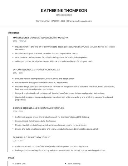 Mask Designer Resume